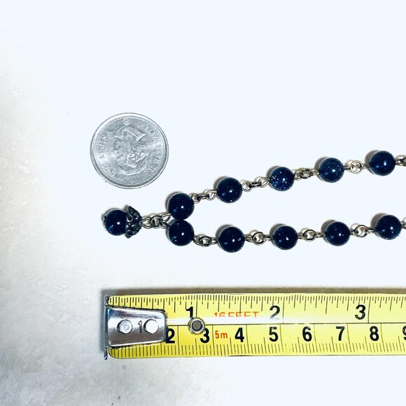 Dark Blue Goldstone Bronze Link Adjustable Short Necklace w/ Cute Acorn Pendant - Picture 13 of 15